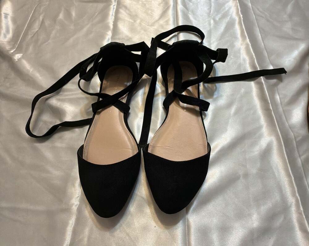 Torrid Insider Collection Black Suede Ankle Tie Pointed Toe Flats